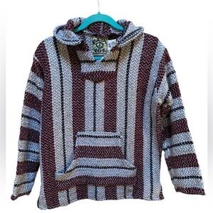 Baja Joe Mexican Baja Hoodie Poncho Style Pullover Made in Mexico Size small